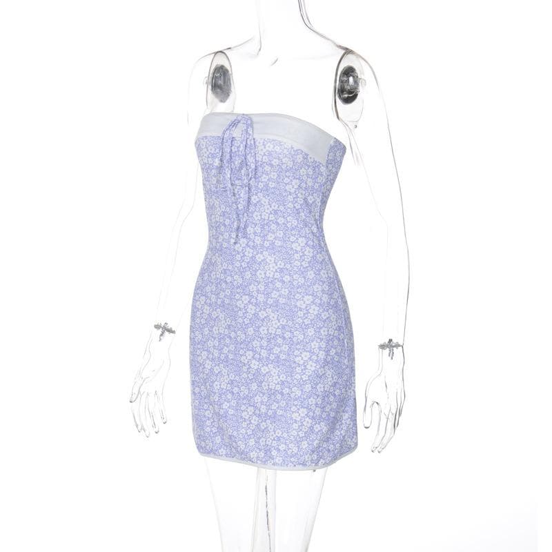 Lavender Floral Tie-Front Tube Mini Dress - Chic Fall Transition & Vacation Ready