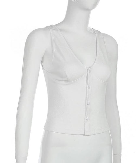 Cozy Chic Ribbed Button-Front V-Neck Crop Tank Top – Your Essential Fall Layering Piece