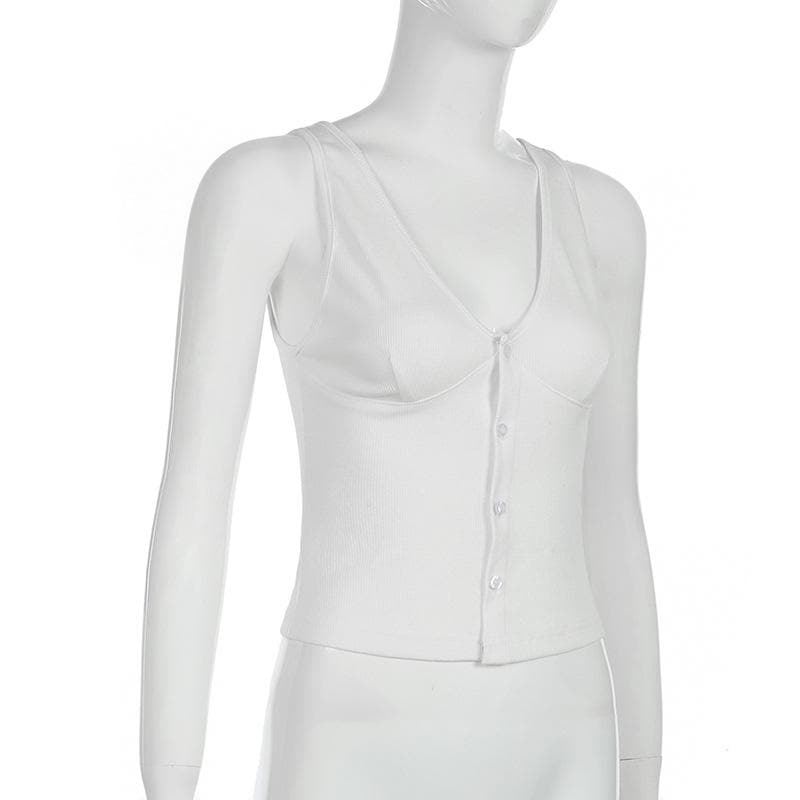 Cozy Chic Ribbed Button-Front V-Neck Crop Tank Top – Your Essential Fall Layering Piece