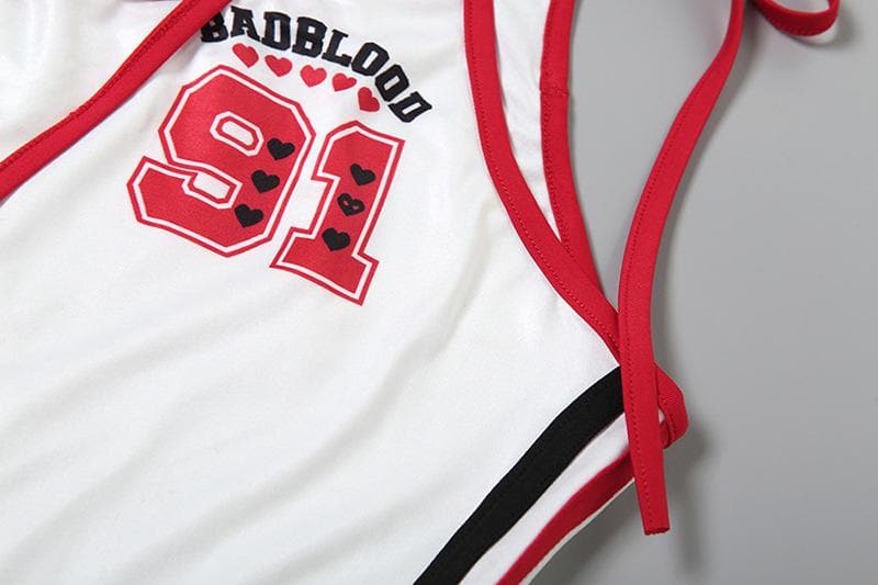 Edgy "BADBLOOD 91" One-Shoulder Graphic Top - Y2K Streetwear Chic for Fall