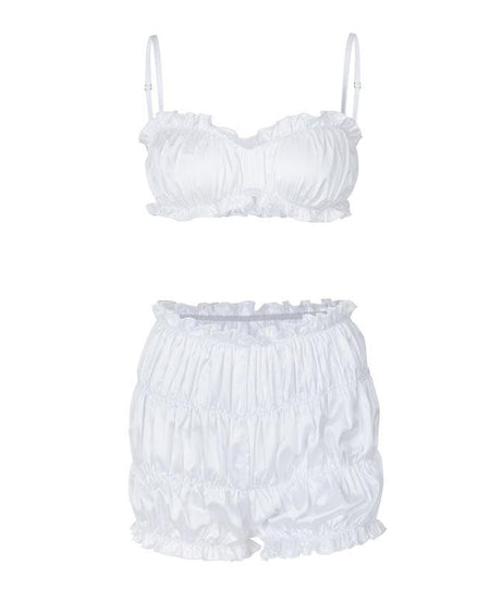 Dreamy Silky Ruched Cami Top & Bubble Shorts Set – Luxe Loungewear for Cozy Fall Evenings
