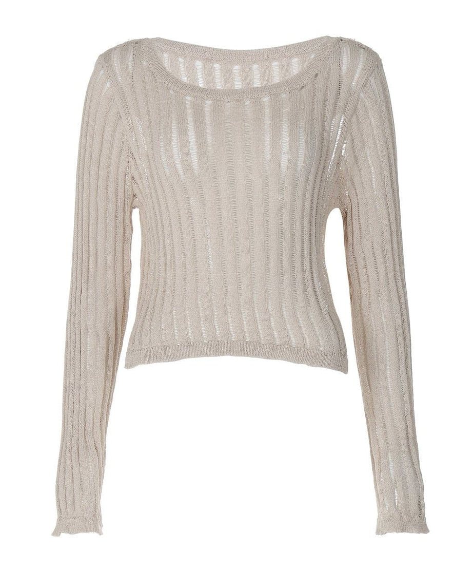 Effortless Fall Style: Women's Open-Knit Long Sleeve Sweater Top – Your Go-To Layering Piece