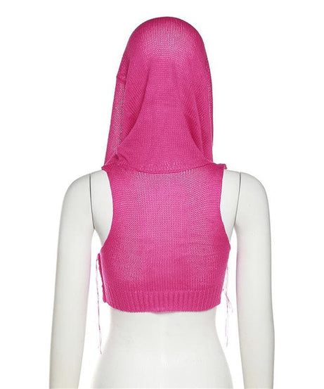 Edgy Knit Sleeveless Hooded Crop Top for Fall – Chic Streetwear Essential