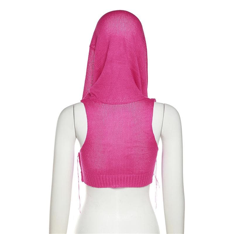 Edgy Knit Sleeveless Hooded Crop Top for Fall – Chic Streetwear Essential