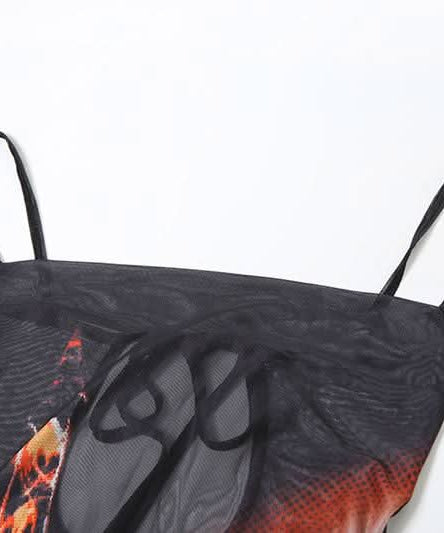 Midnight City Mesh Maxi Dress - Edgy High Slit Cami for Fall Nights Out