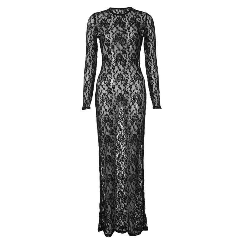 Alluring White Lace Illusion Maxi Dress - Long Sleeve Sheer Bodycon for Fall Nights & Holiday Glam