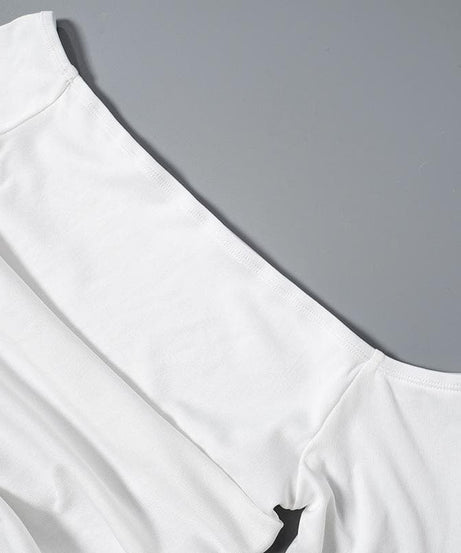 Effortless Fall Chic: Ribbed Off-Shoulder Ruched Top with Bell Sleeves