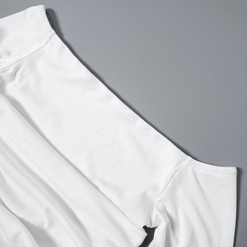 Effortless Fall Chic: Ribbed Off-Shoulder Ruched Top with Bell Sleeves