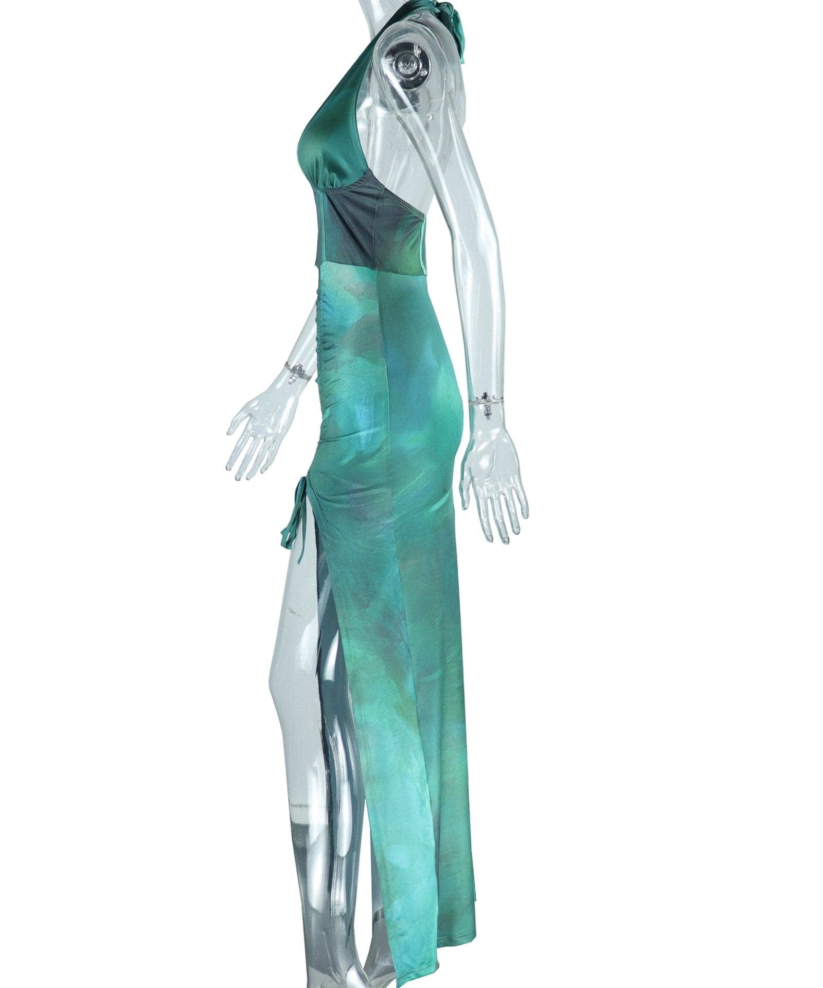 The Luxe Emerald Green Satin Halter Maxi Dress - Ruched Slit & Corset Detail for Holiday & New Year's Eve