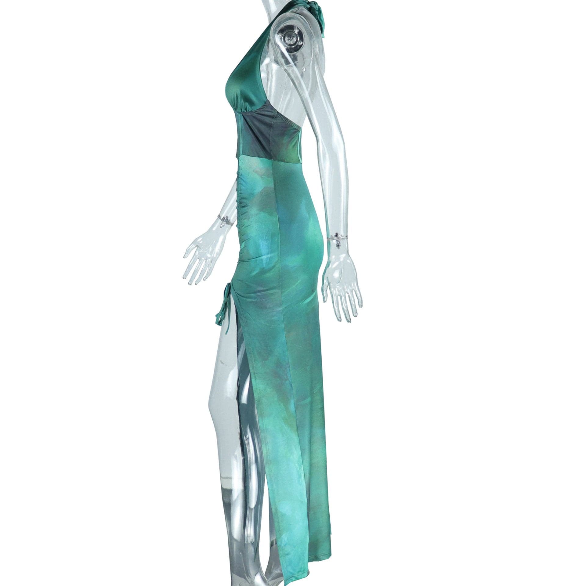 The Luxe Emerald Green Satin Halter Maxi Dress - Ruched Slit & Corset Detail for Holiday & New Year's Eve