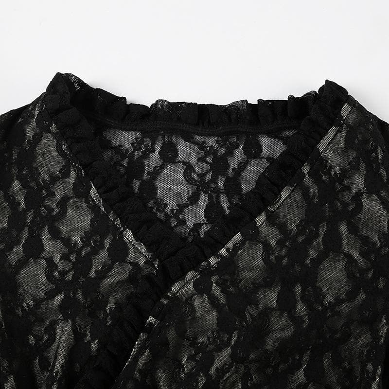 Sultry Chic Black Lace Wrap Top - Your Essential for Fall Nights & Holiday Glam