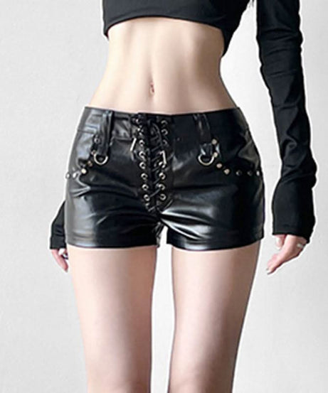 Edgy Faux Leather Lace-Up Hot Shorts | Y2K Baddie Style for Fall & Halloween