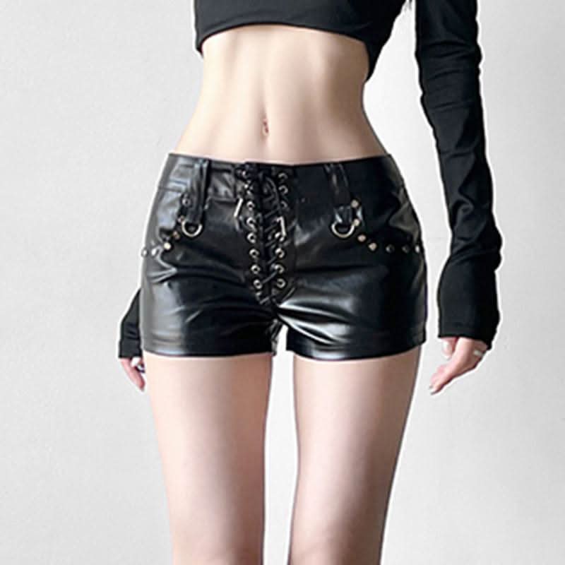 Edgy Faux Leather Lace-Up Hot Shorts | Y2K Baddie Style for Fall & Halloween