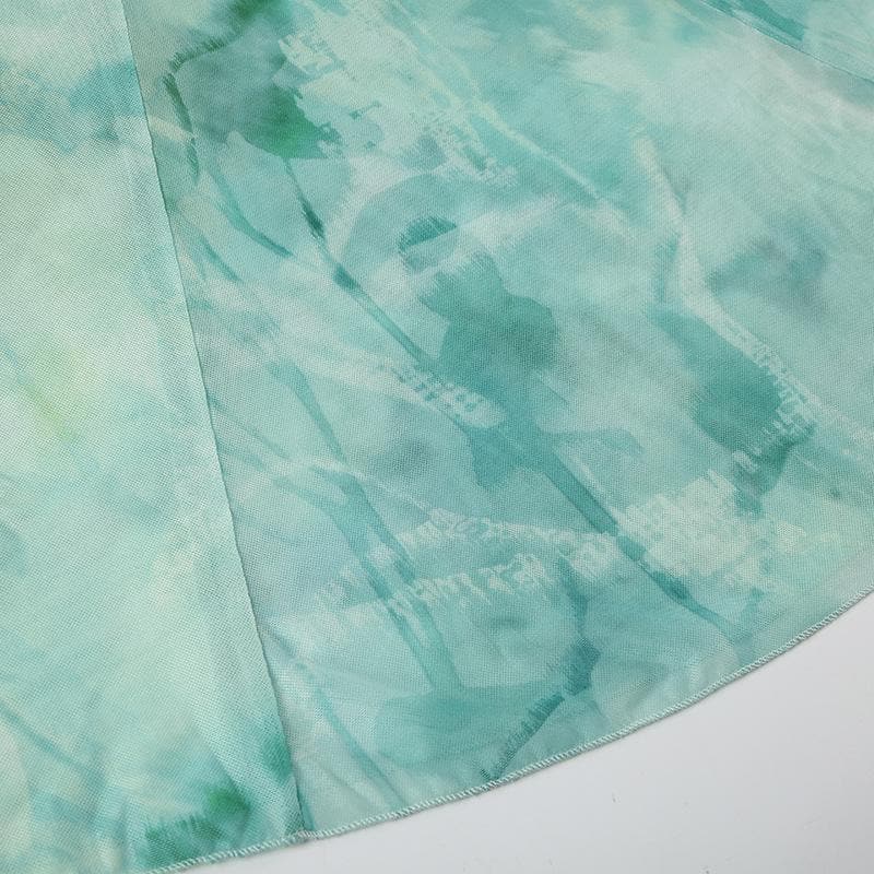 Ethereal Aqua Tie-Dye Mesh Maxi Dress - Ruched Cami & Mermaid Hem | Fall Getaway Chic