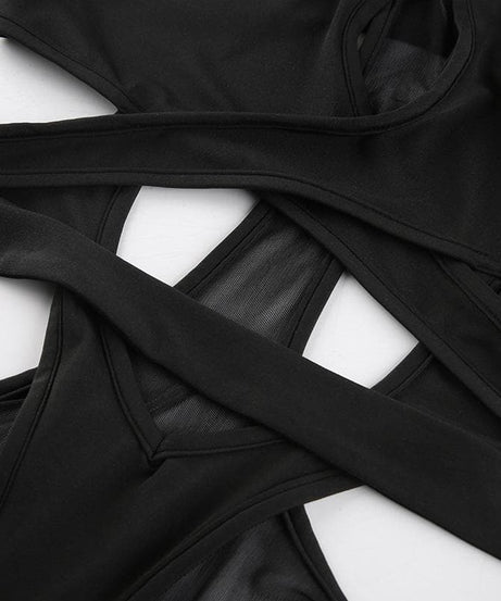 Edgy Long Sleeve Cutout Mesh Bodysuit - Your Daring Night Out & Halloween Statement Piece