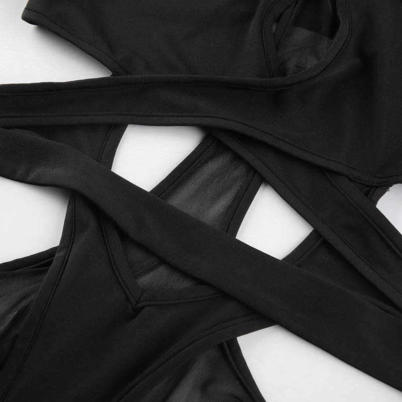 Edgy Long Sleeve Cutout Mesh Bodysuit - Your Daring Night Out & Halloween Statement Piece