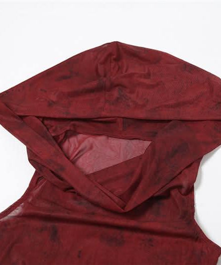 Gothic Enchantress Sheer Mesh Hooded Top | Asymmetrical Cowl Neck & Long Sleeves for Fall & Halloween