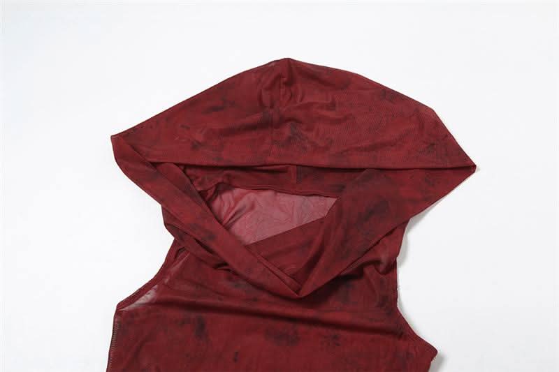 Gothic Enchantress Sheer Mesh Hooded Top | Asymmetrical Cowl Neck & Long Sleeves for Fall & Halloween