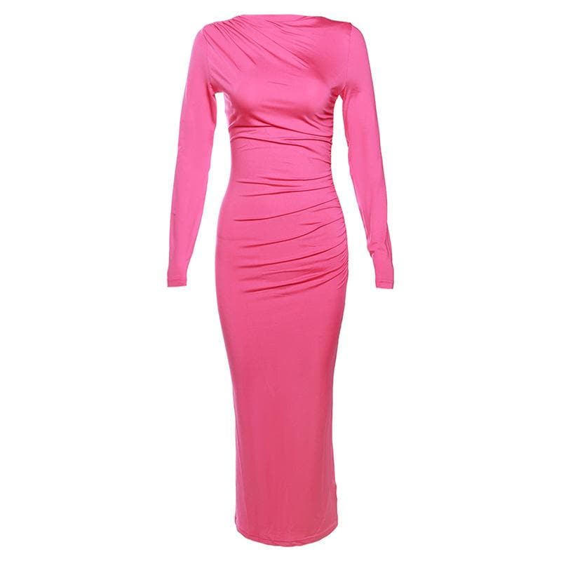 Effortless Chic: Black Ruched Long Sleeve Maxi Dress - Fall & Holiday Style