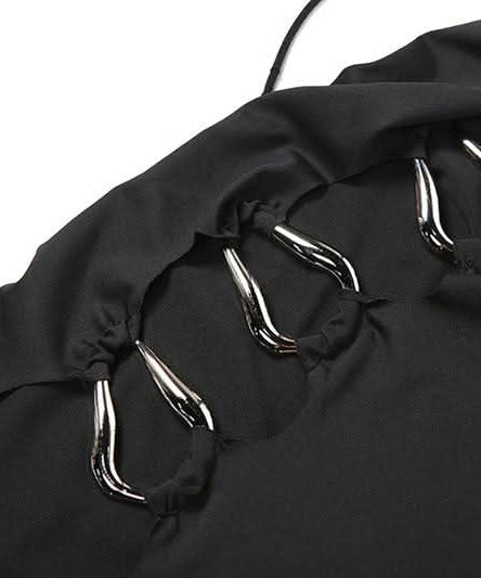 Y2K Goddess O-Ring Halter Crop Top & High Slit Maxi Skirt Set | Black Party & Vacation Wear