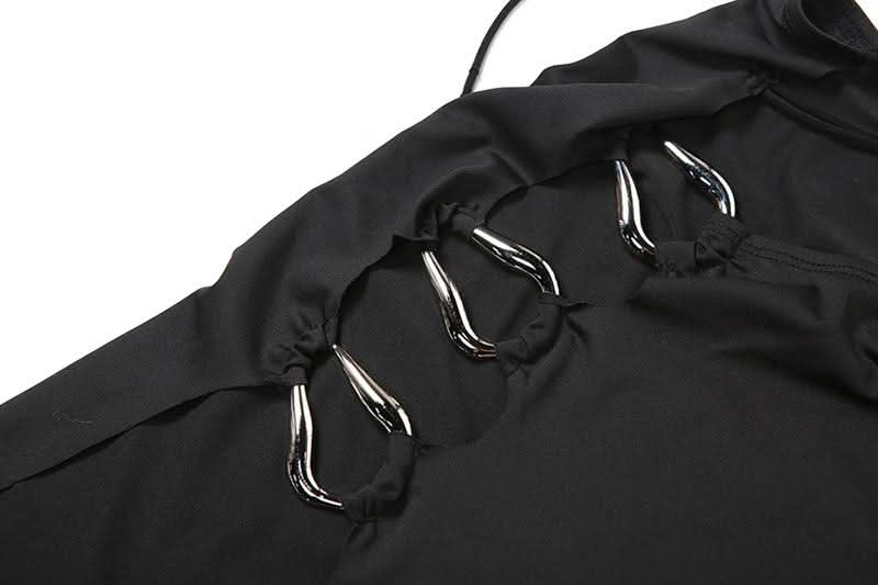 Y2K Goddess O-Ring Halter Crop Top & High Slit Maxi Skirt Set | Black Party & Vacation Wear