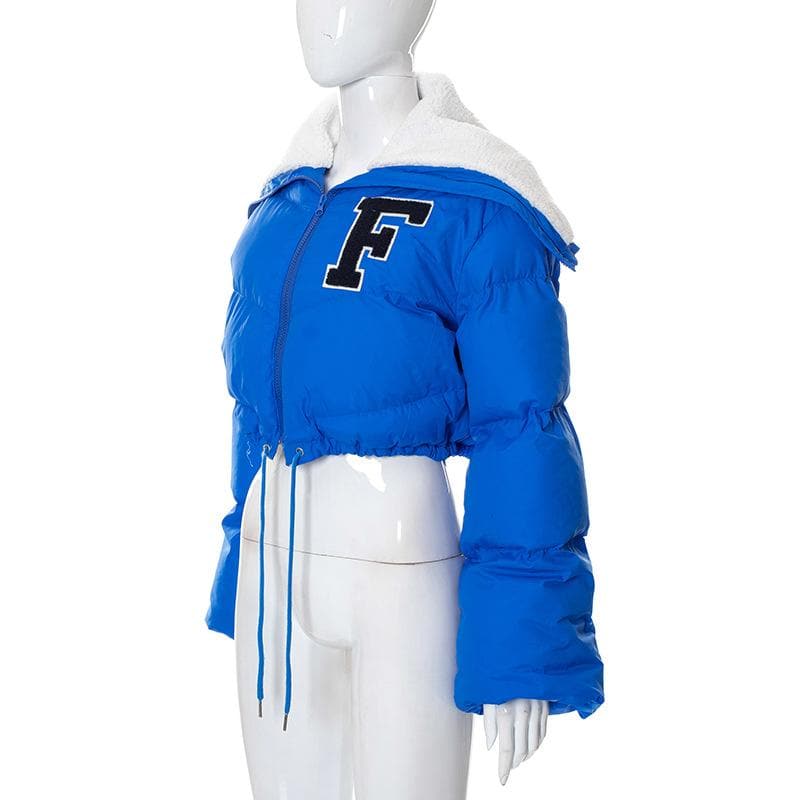 The 'F' Factor Cropped Puffer Jacket: Cozy Sherpa Collar & Trendy Fall Style