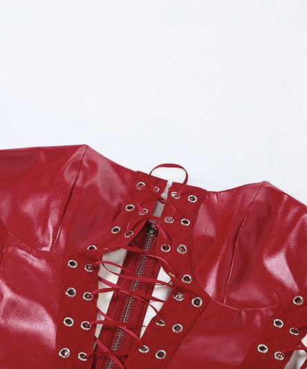 Sultry Red Faux Leather Lace-Up Corset Top - Your Edgy Statement for Fall & Halloween Nights