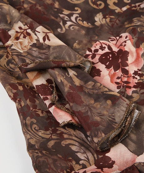 Enchanting Autumn Bloom Asymmetrical Ruffle Mini Dress