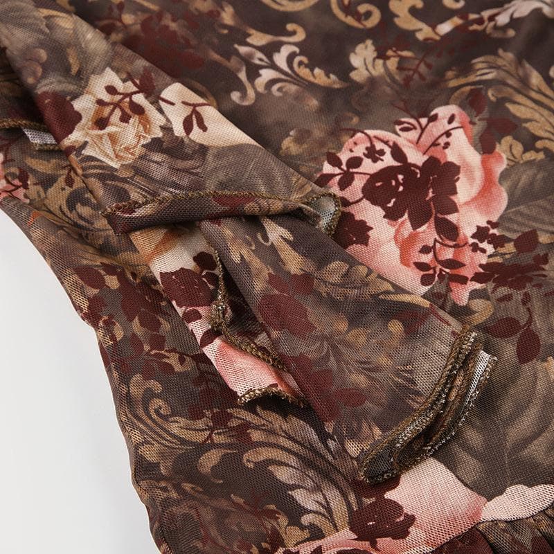 Enchanting Autumn Bloom Asymmetrical Ruffle Mini Dress