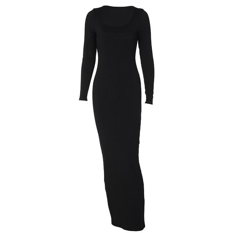 Effortless Fall Chic: Black Long Sleeve Bodycon Maxi Dress - Your Seasonal Style Essential