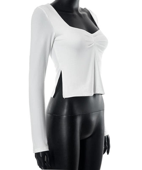 Fall Favorite Ruched Square Neck Long Sleeve Top | Flattering Bodycon Chic