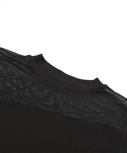 Edgy Sheer Mesh Patchwork Bodysuit - Long Sleeve Fall Nights & Halloween Chic