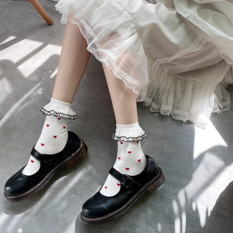Darling Ruffle Heart Crew Socks | Cozy Fall & Holiday Style for Her