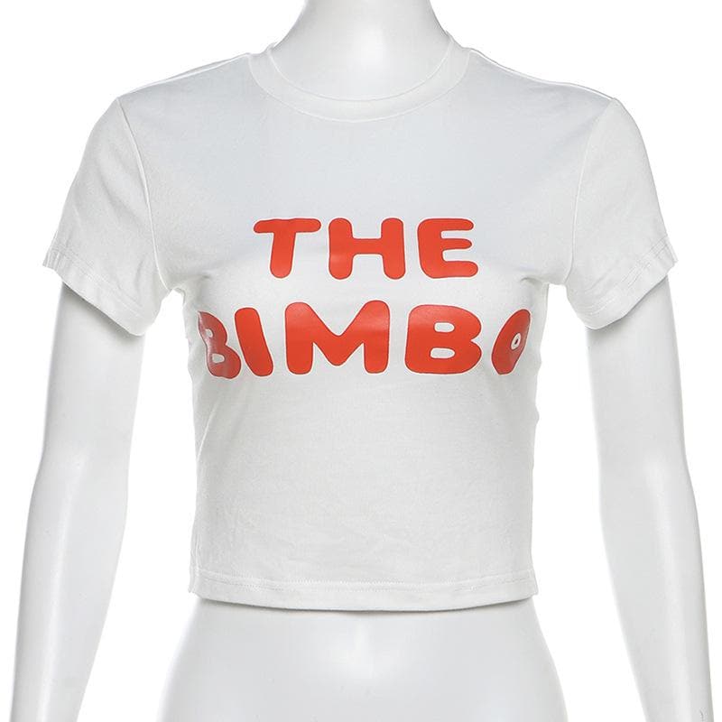 THE BIMBO Statement Crop Top – Iconic White & Red Graphic Tee for Bold Fall Style