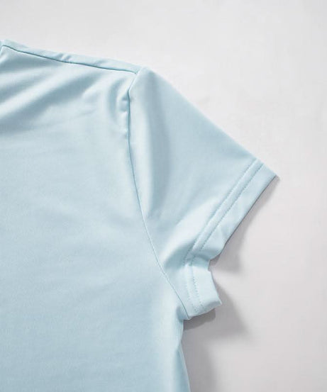 Effortless Fall Chic: Sky Blue Shimmer High-Rise Legging & Short Sleeve Top Athleisure Set