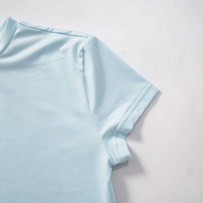 Effortless Fall Chic: Sky Blue Shimmer High-Rise Legging & Short Sleeve Top Athleisure Set