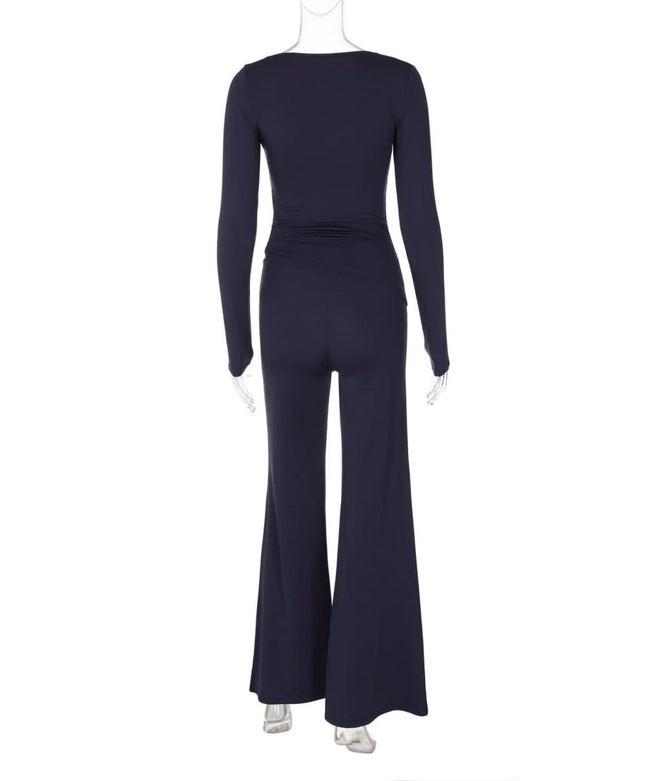 Effortless Fall Chic: Ruched Long Sleeve Top & Wide-Leg Pant Set | Cozy Elevated Loungewear