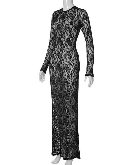 Alluring White Lace Illusion Maxi Dress - Long Sleeve Sheer Bodycon for Fall Nights & Holiday Glam