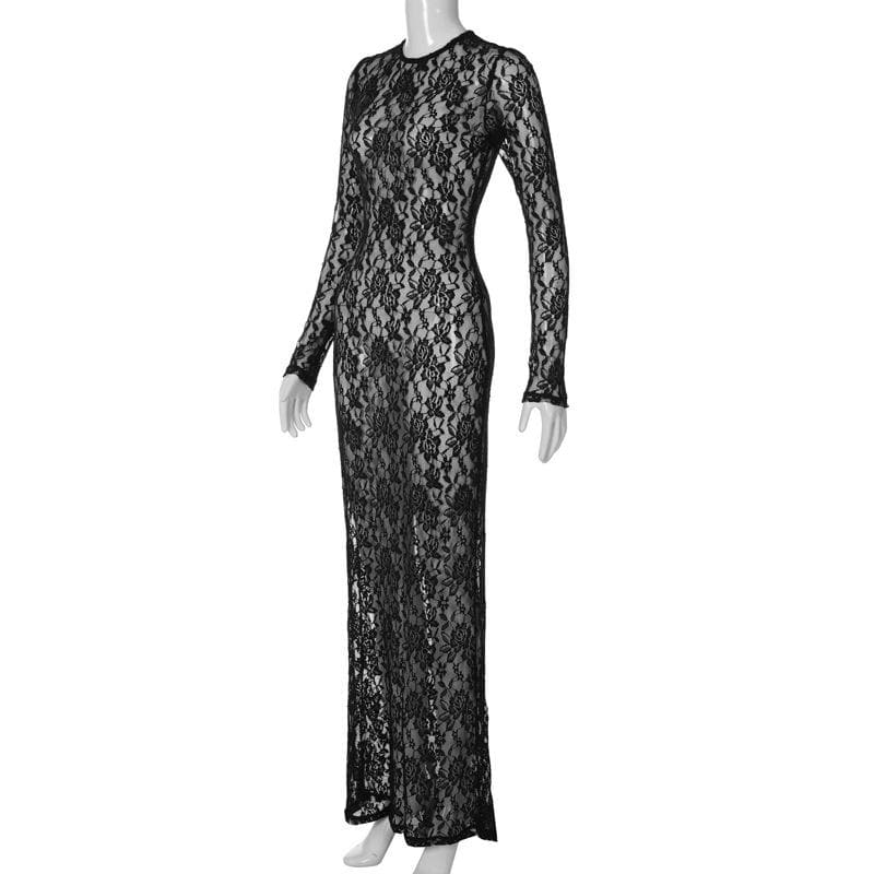 Alluring White Lace Illusion Maxi Dress - Long Sleeve Sheer Bodycon for Fall Nights & Holiday Glam