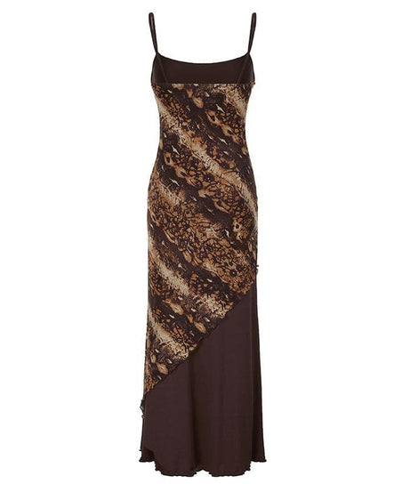 Chic Autumn Animal Print Asymmetrical Maxi Cami Dress - Effortless Fall Style