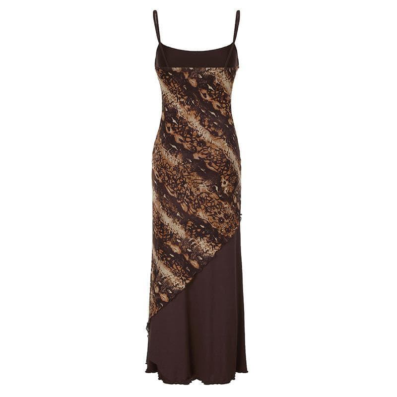 Chic Autumn Animal Print Asymmetrical Maxi Cami Dress - Effortless Fall Style