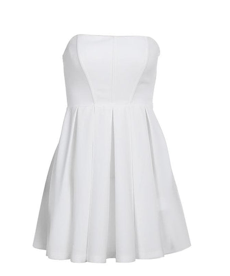 Chic White Strapless Pleated Mini Dress | Effortless Fall Getaway & Party Style