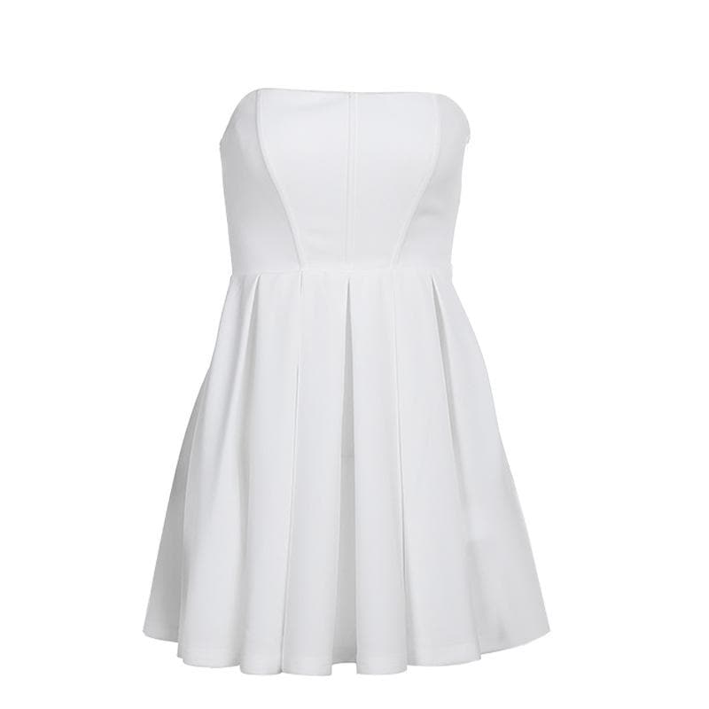 Chic White Strapless Pleated Mini Dress | Effortless Fall Getaway & Party Style
