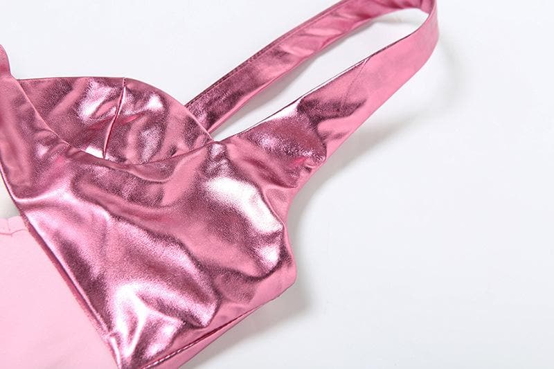 Y2K Glam Metallic Pink Bust Mini Dress - Your Head-Turning Look for Fall Nights & Holiday Parties