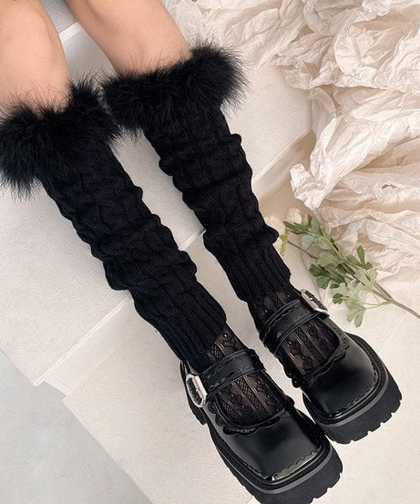 Cozy Fall Chic: Faux Fur Trim Cable Knit Leg Warmers - Y2K Style for Women