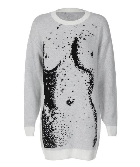 Fall Chic: Abstract Body Art Knit Sweater Dress & Tunic for Women