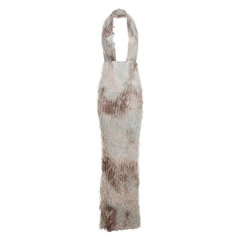 Ethereal Ruffle Halter Plunge Maxi Dress | Backless Resort & Destination Getaway Gown