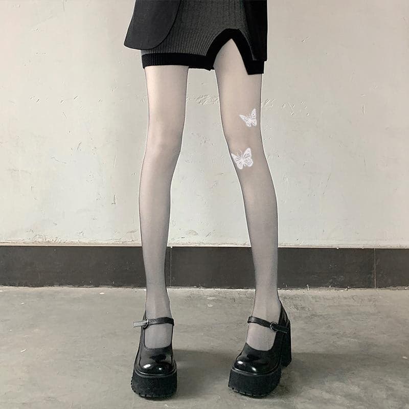 Fall Flight Butterfly Sheer Tights | Edgy Tattoo Effect for Chic Autumn Style