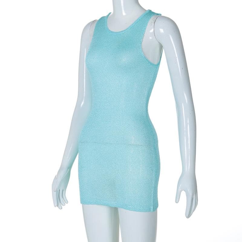 Aqua Shimmer Knit Mini Dress – Your Fall Layering & Party Essential