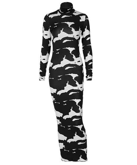 Chic Abstract Print Turtleneck Midi Dress – Your Fall Style Essential